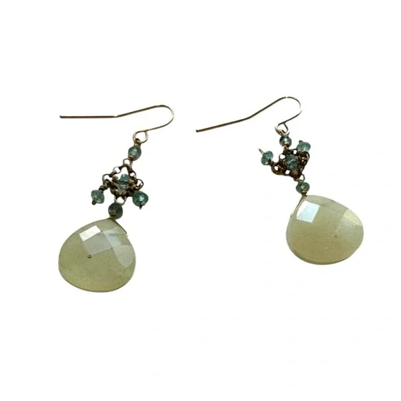 Vintage Green Jadeite and Peridot Dangle Earrings with gold hook backs. VGUC